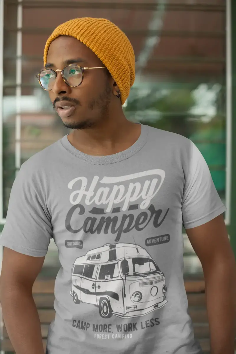 Ultrabasic Men's T-Shirt Happy Camper Camp More Work Less - Outdoor Adventure Tee Shirt 1