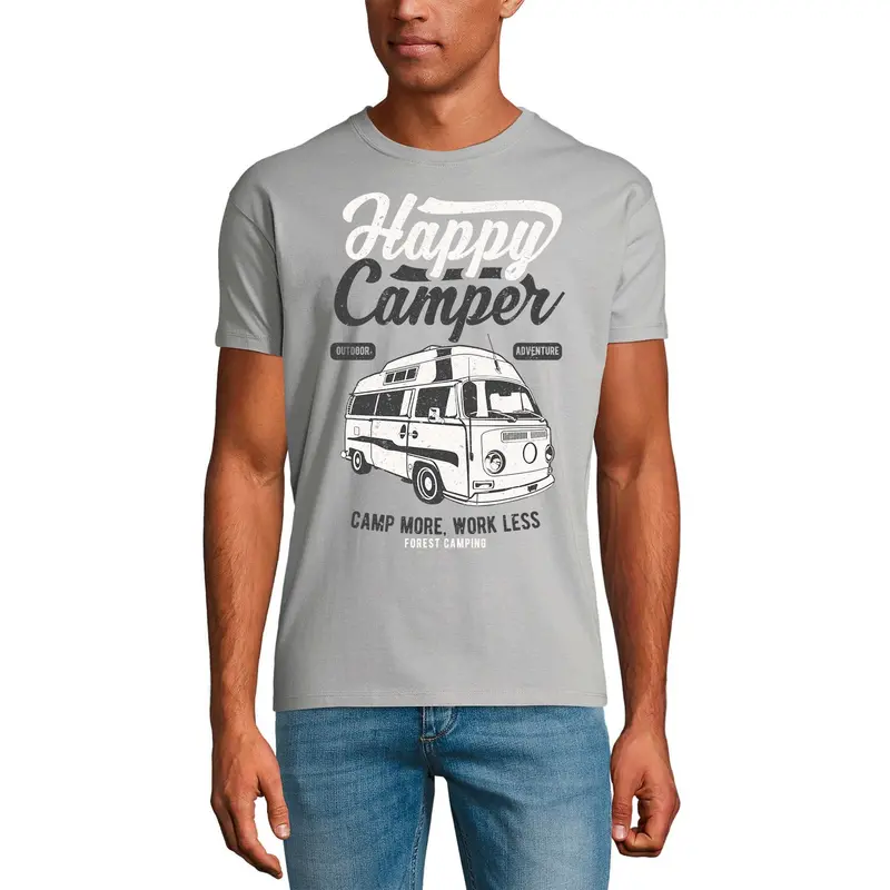 Ultrabasic Men's T-Shirt Happy Camper Camp More Work Less - Outdoor Adventure Tee Shirt 2