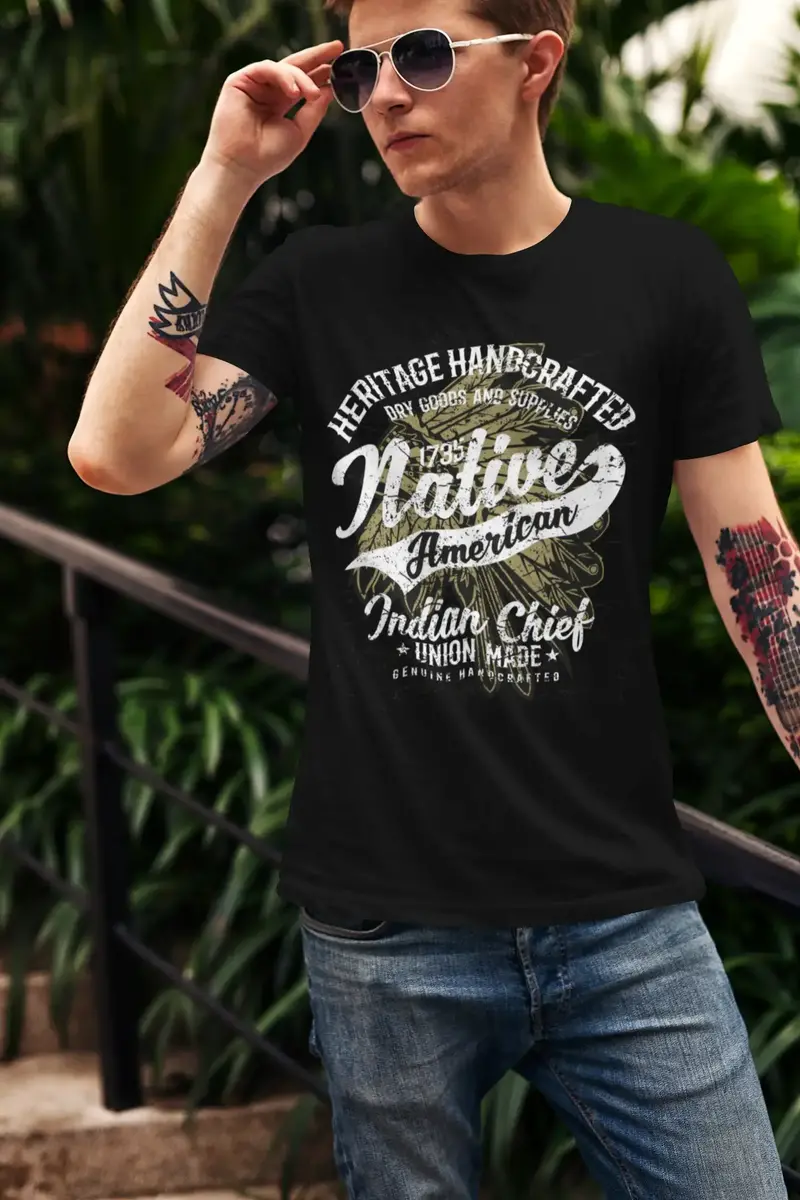 Ultrabasic Men's T-Shirt Heritage Handcrafted Native American - Indian Chief Tee Shirt 1