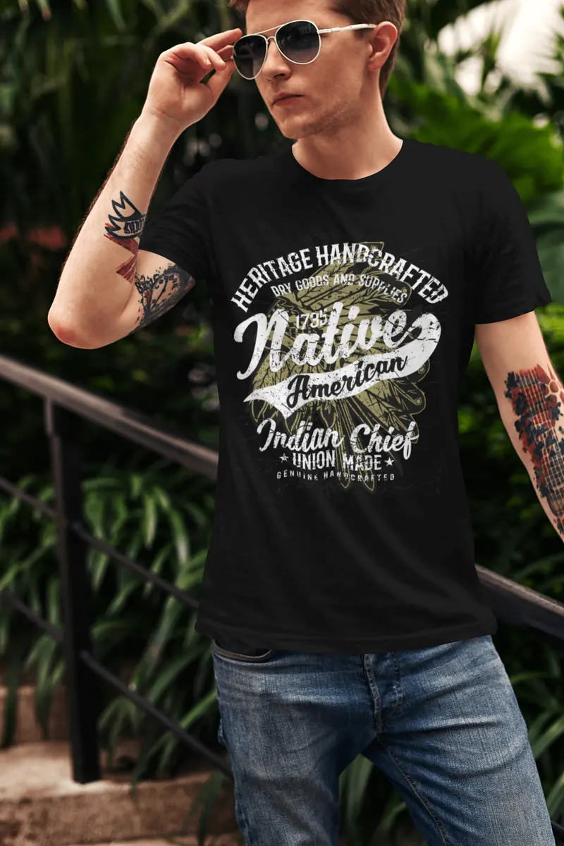 Ultrabasic Men's T-Shirt Heritage Handcrafted Native American - Indian Chief Tee Shirt 2