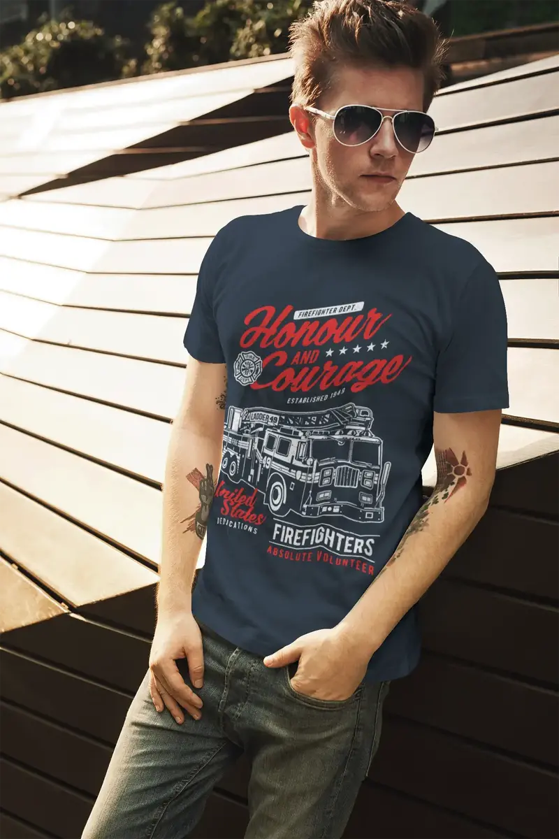Ultrabasic Men's T-Shirt Honour And Courage - Firefighters United States Dedications Tee Shirt 1