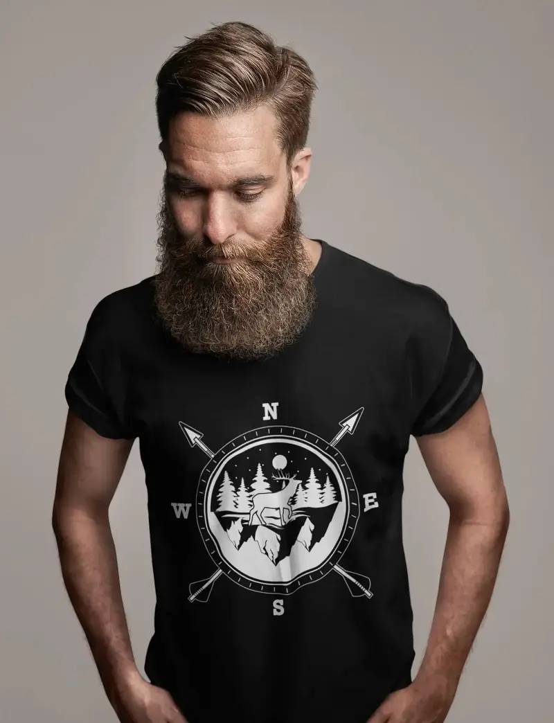 Ultrabasic Men's T-Shirt Hunting Deer Compass - Hunter Tee Shirt 1