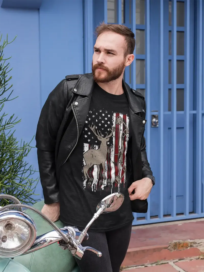 Ultrabasic Men's T-Shirt Hunting Deer Us Flag - Hunter Tee Shirt 1