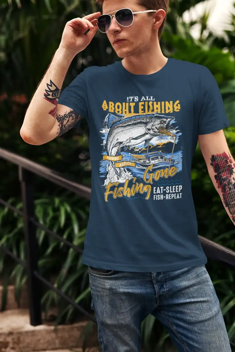 Ultrabasic Men's T-Shirt It's All About Fishing - Eat Sleep Fish Repeat - Funny Fisherman Tee Shirt 1