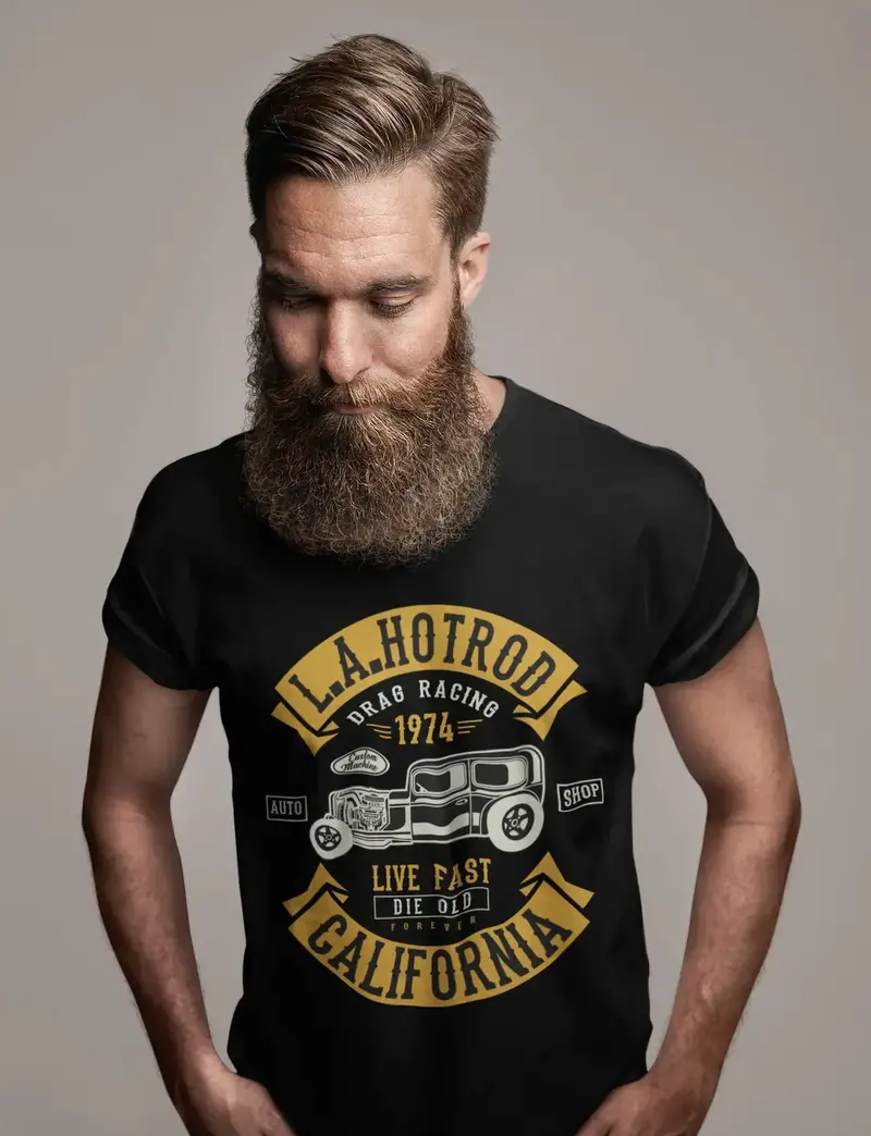 Ultrabasic Men's T-Shirt La Hotrod Drag Racing 1974 - Live Fast Die Old Vintage Tee Shirt 1