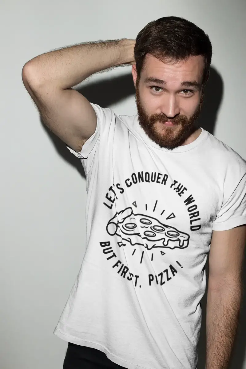 Ultrabasic Men's T-Shirt Let's Conquer World But First Pizza - Food Lover Shirt 1