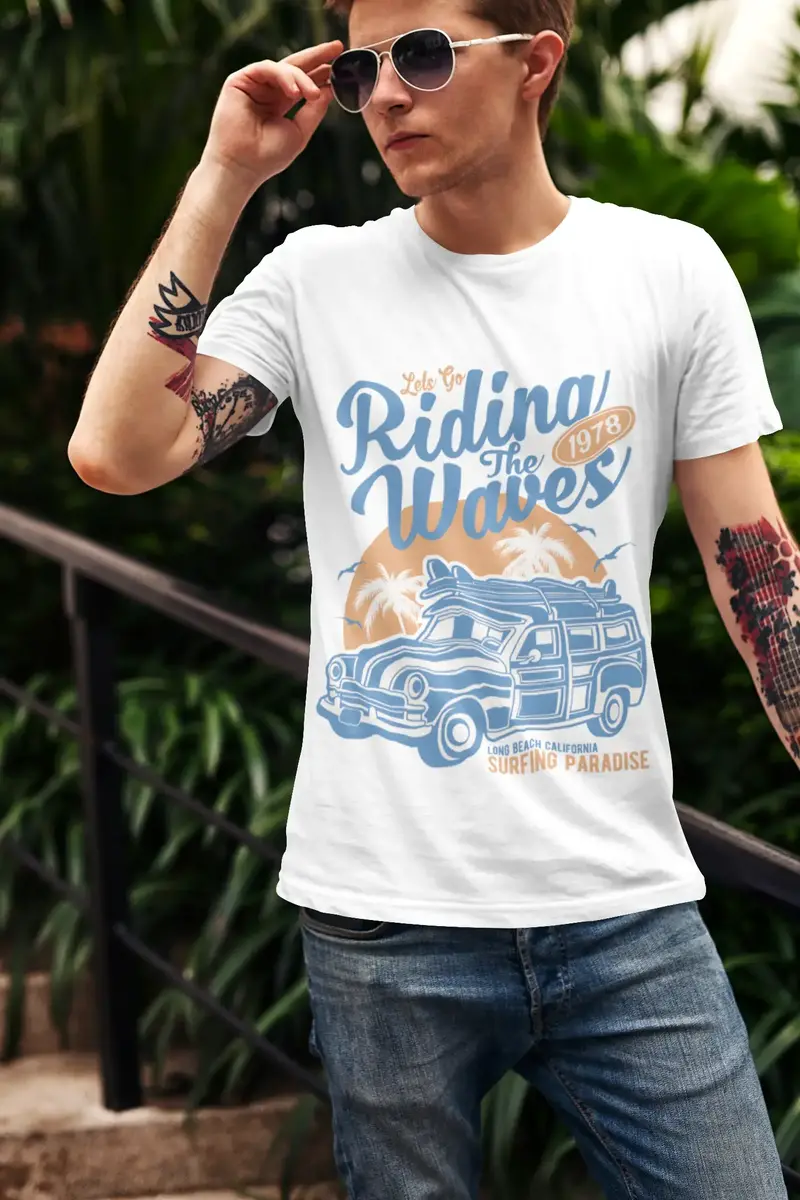 Ultrabasic Men's T-Shirt Lets Go Riding Waves 1978 - Surfing Tee Shirt For Surfer 1