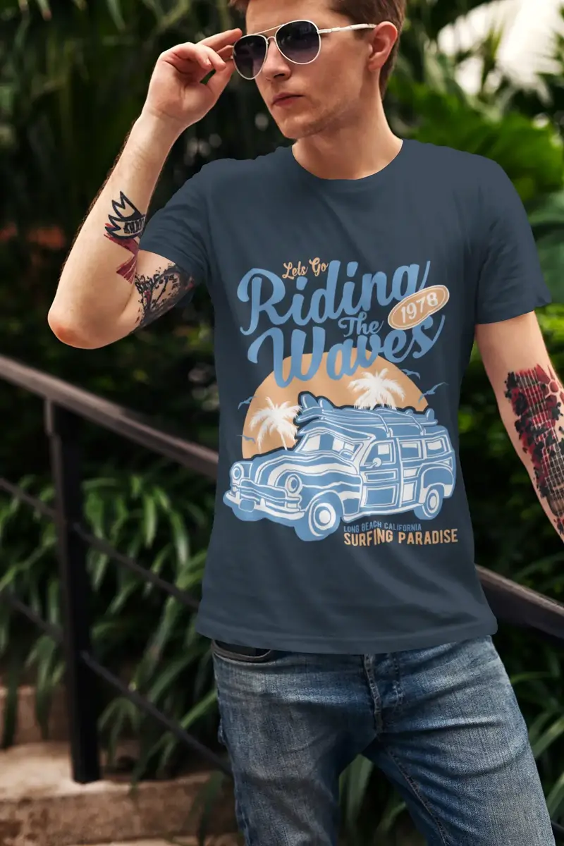 Ultrabasic Men's T-Shirt Lets Go Riding Waves 1978 - Surfing Tee Shirt For Surfer 1