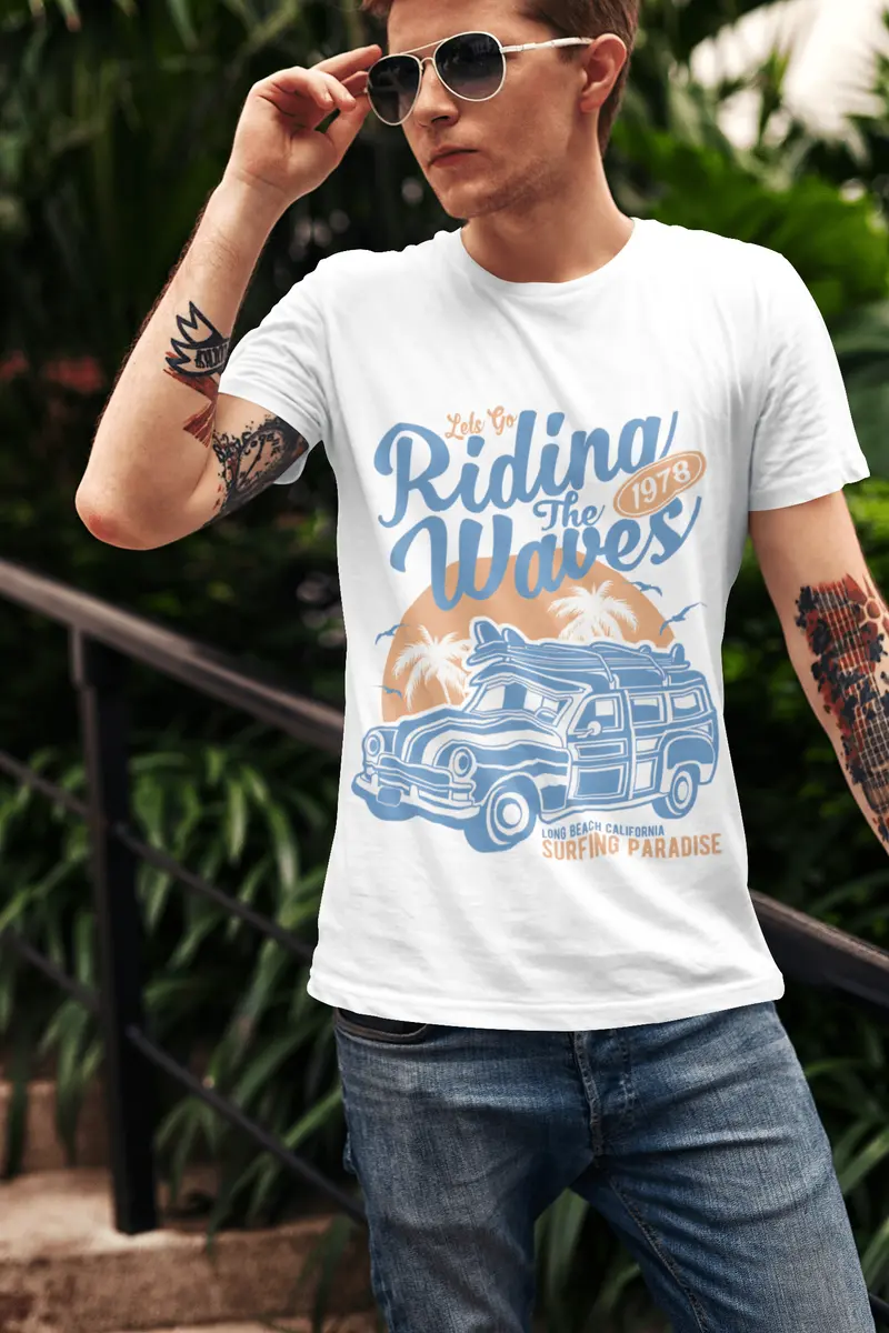 Ultrabasic Men's T-Shirt Lets Go Riding Waves 1978 - Surfing Tee Shirt For Surfer 2