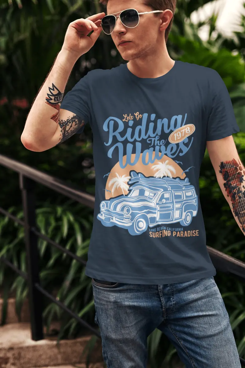 Ultrabasic Men's T-Shirt Lets Go Riding Waves 1978 - Surfing Tee Shirt For Surfer 2