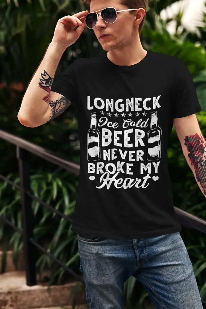 Ultrabasic Men's T-Shirt Longneck Ice Cold Beer Never Broke My Heart - Beer Lover Tee Shirt 1