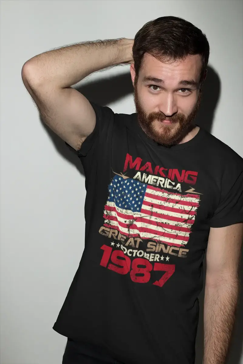 Ultrabasic Men's T-Shirt Making America Great Since October 1987 - Funny Us Flag 34Th Birthday Gift Tee Shirt 1