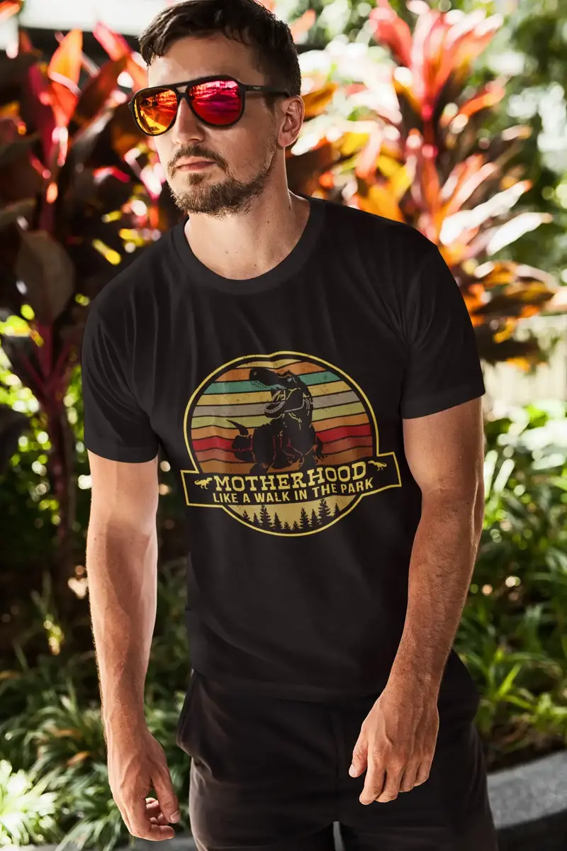 Ultrabasic Men's T-Shirt Motherhood Like A Walk In The Park - Funny Retro Dinosaur Tee Shirt 1