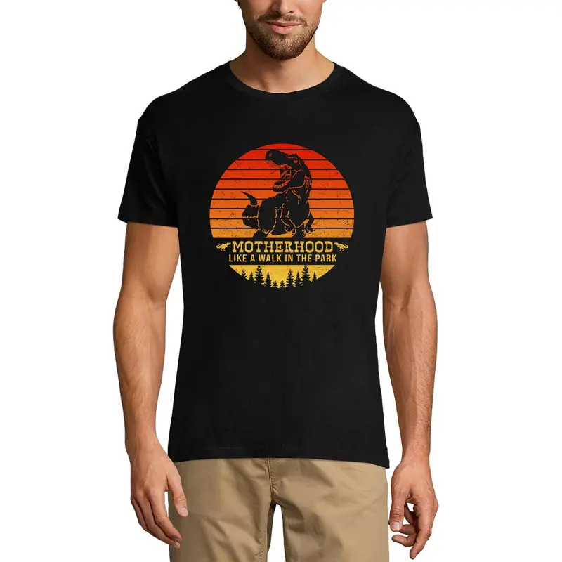 Ultrabasic Men's T-Shirt Motherhood Like A Walk In The Park - Funny Retro Sunset Dinosaur Tee Shirt 2