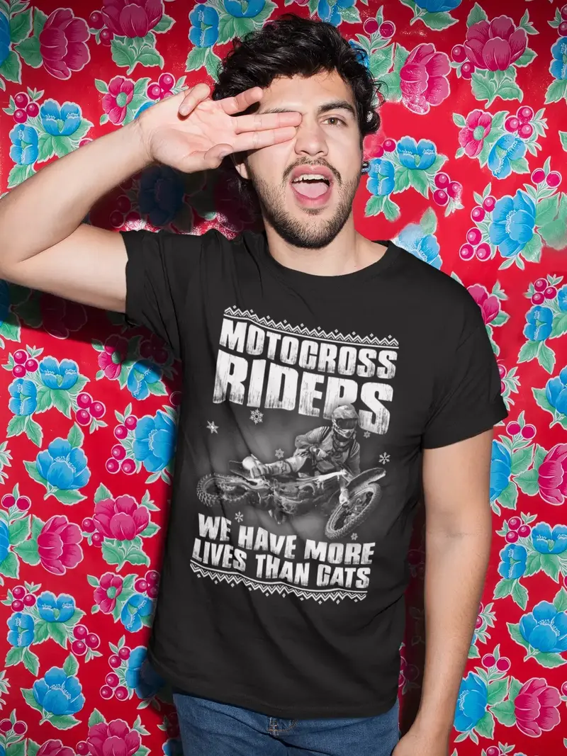 Ultrabasic Men's T-Shirt Motocross Riders We Have More Lives Than Cats - Funny Humor Biker Tee Shirt 1