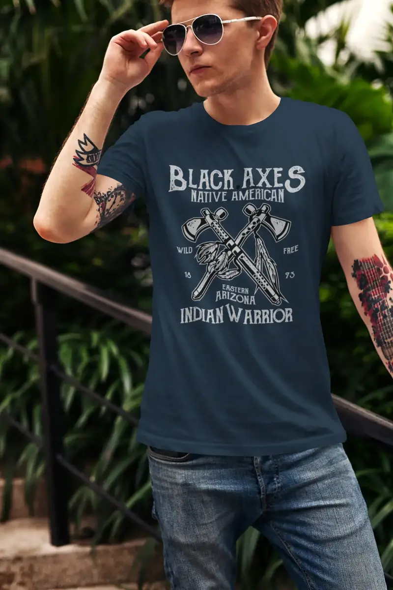 Ultrabasic Men's T-Shirt Native American Black Axes - Indian Warrior Shirt For Men 1
