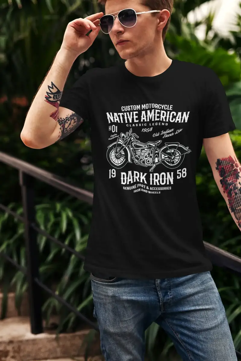 Ultrabasic Men's T-Shirt Native American Motorcycle - Dark Iron Biker Tee Shirt 1