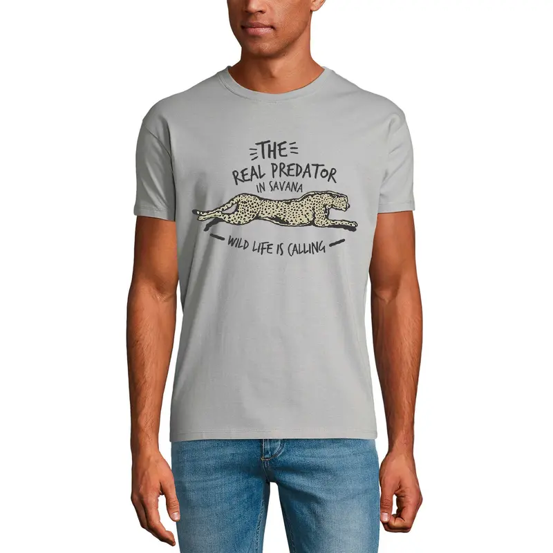Ultrabasic Men's T-Shirt Real Predator In Savana Wild Life - Cheetah Shirt For Men 2