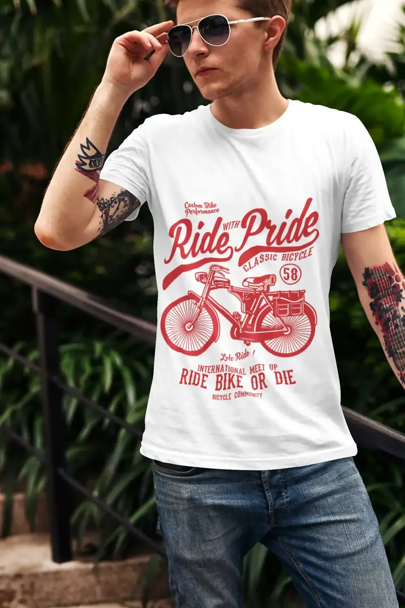 Ultrabasic Men's T-Shirt Ride With Pride - Classic Bicycle - Ride Bike Or Die Tee Shirt 1