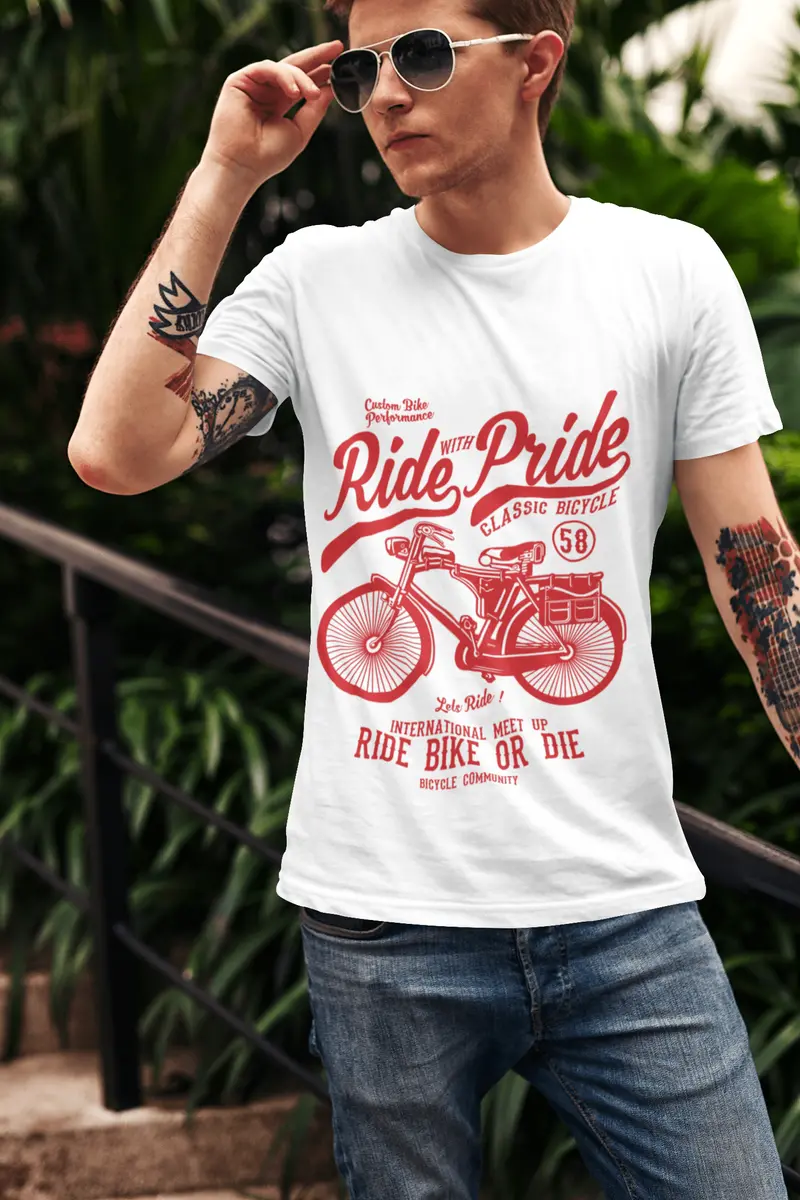 Ultrabasic Men's T-Shirt Ride With Pride - Classic Bicycle - Ride Bike Or Die Tee Shirt 2