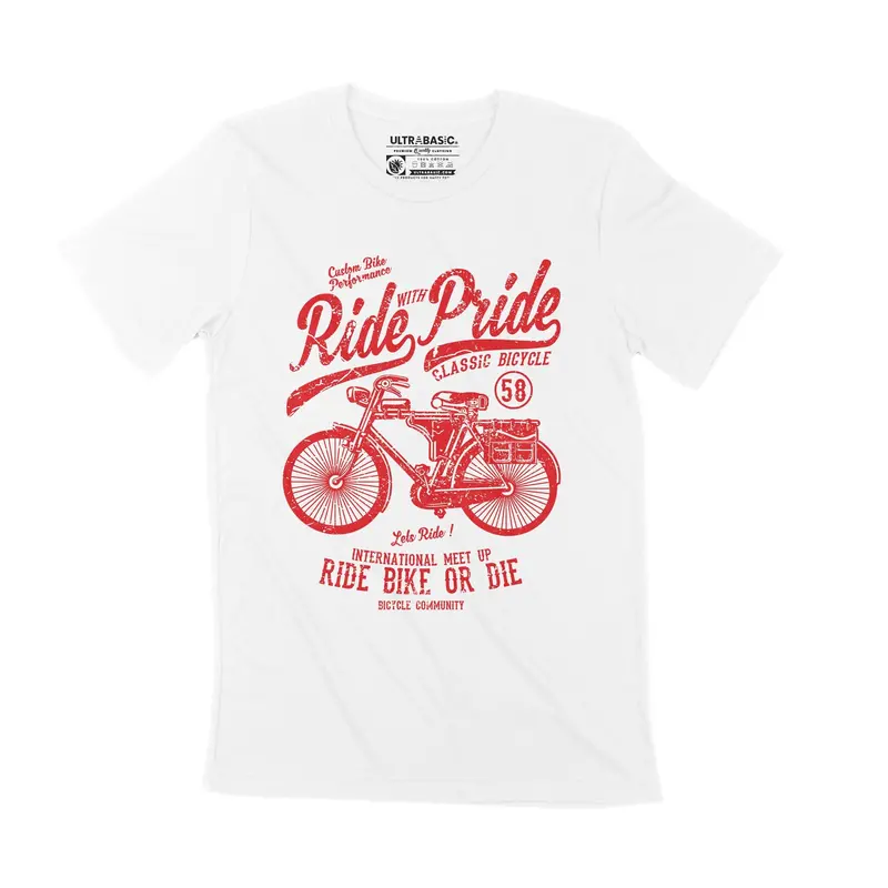 Ultrabasic Men's T-Shirt Ride With Pride - Classic Bicycle - Ride Bike Or Die Tee Shirt 3