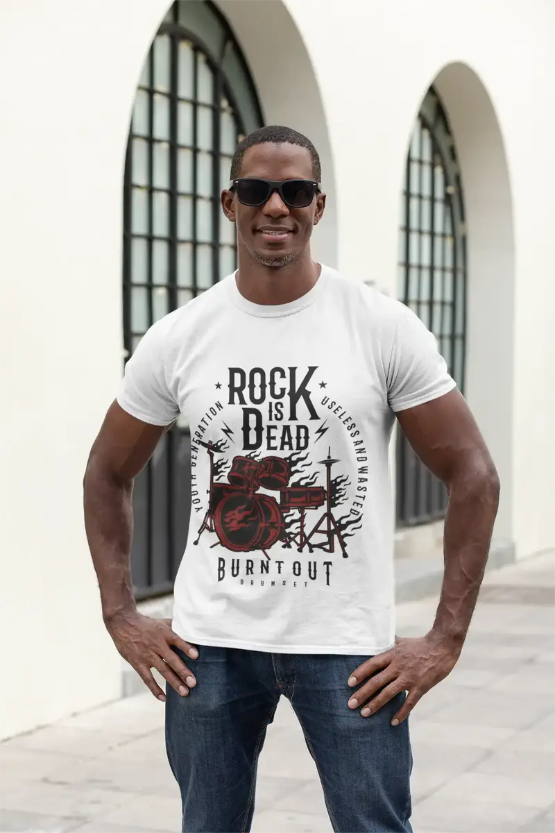 Ultrabasic Men's T-Shirt Rock Is Dead - Burnt Out Drumset Music Tee Shirt 1
