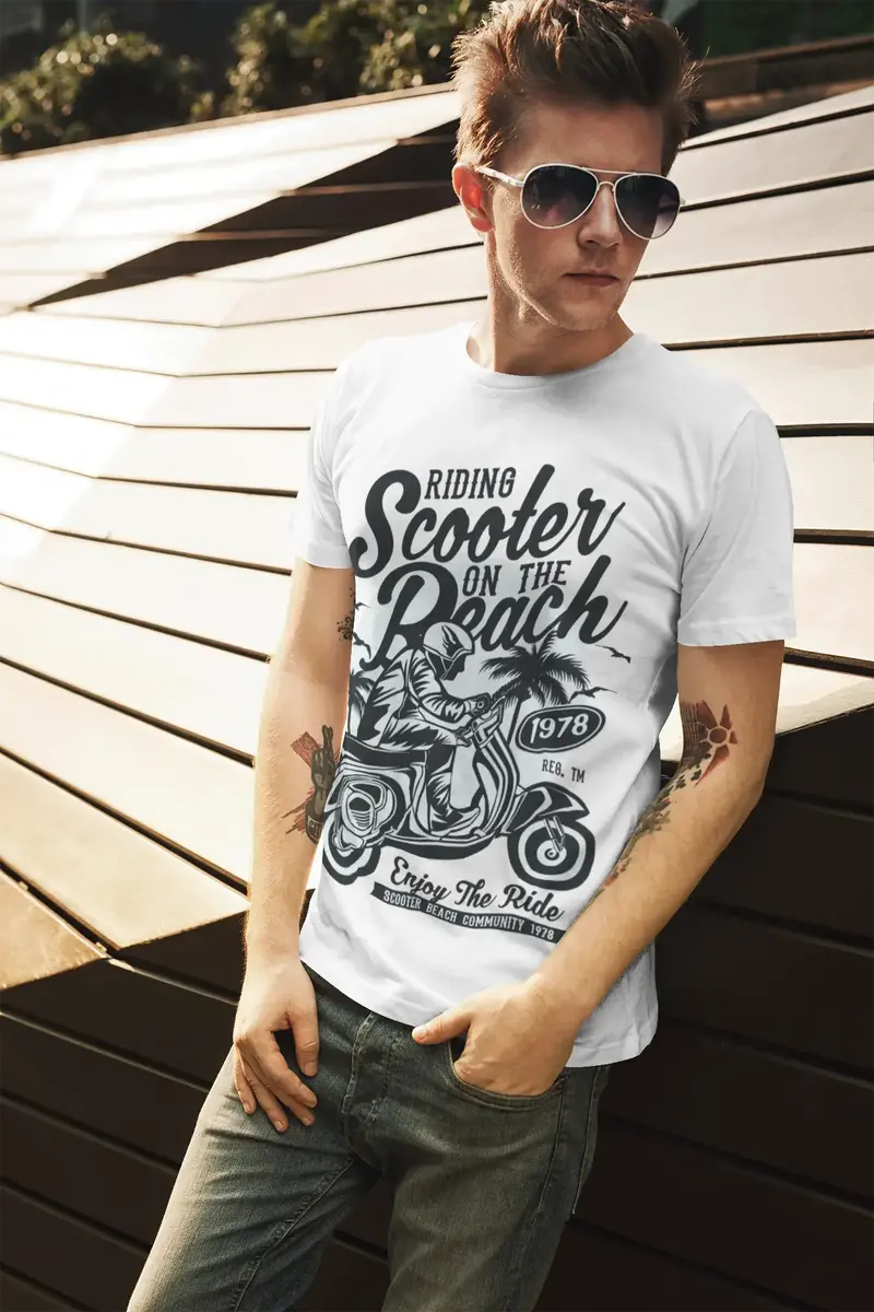 Ultrabasic Men's T-Shirt Scooter Rider On The Beach 1978 - Motorcycle Tee Shirt 1