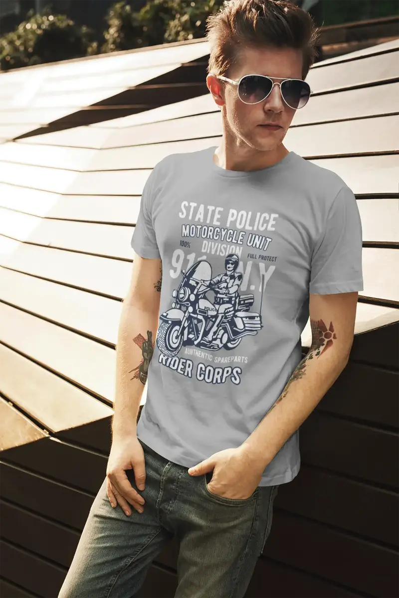 Ultrabasic Men's T-Shirt State Police Motorcycle Unit - Ny Rider Corps Tee Shirt 1