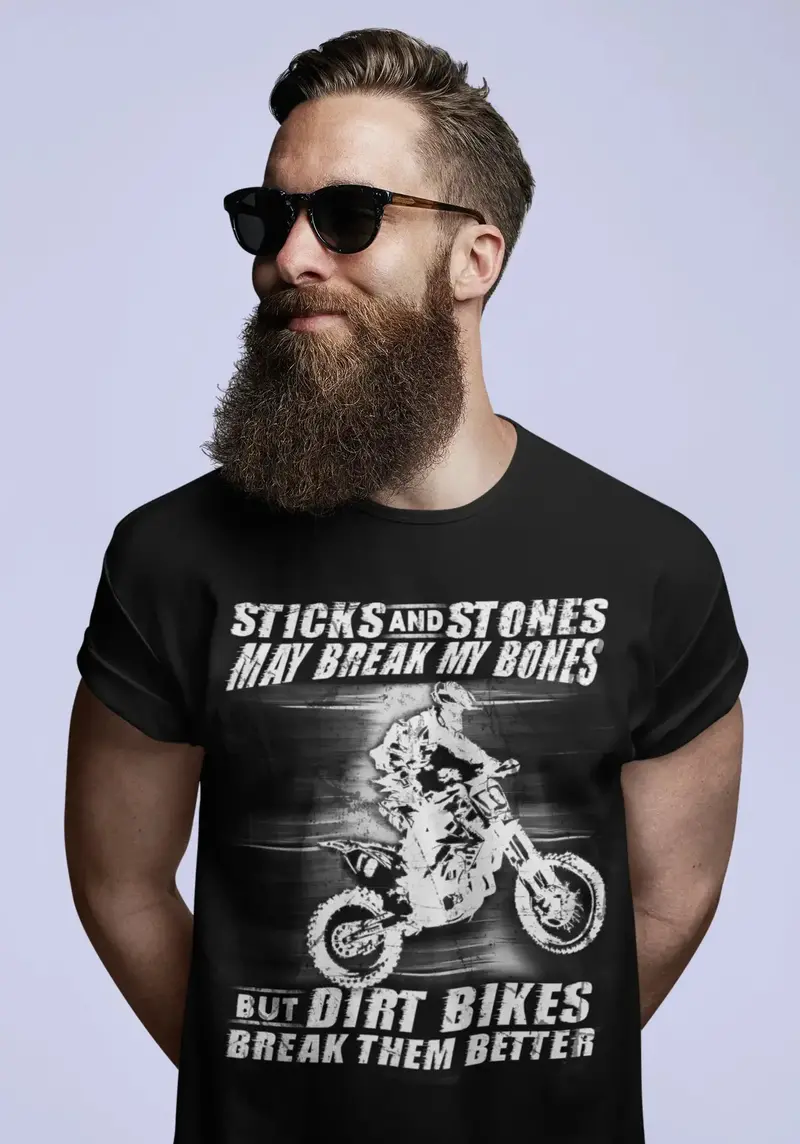 Ultrabasic Men's T-Shirt Sticks And Stones May Break My Bones - Funny Biker Tee Shirt 1