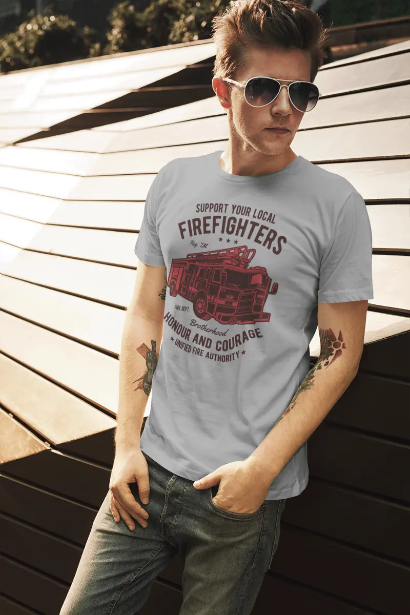 Ultrabasic Men's T-Shirt Support Your Local Firefighters - Brotherhood Fire Fighter Tee Shirt 2