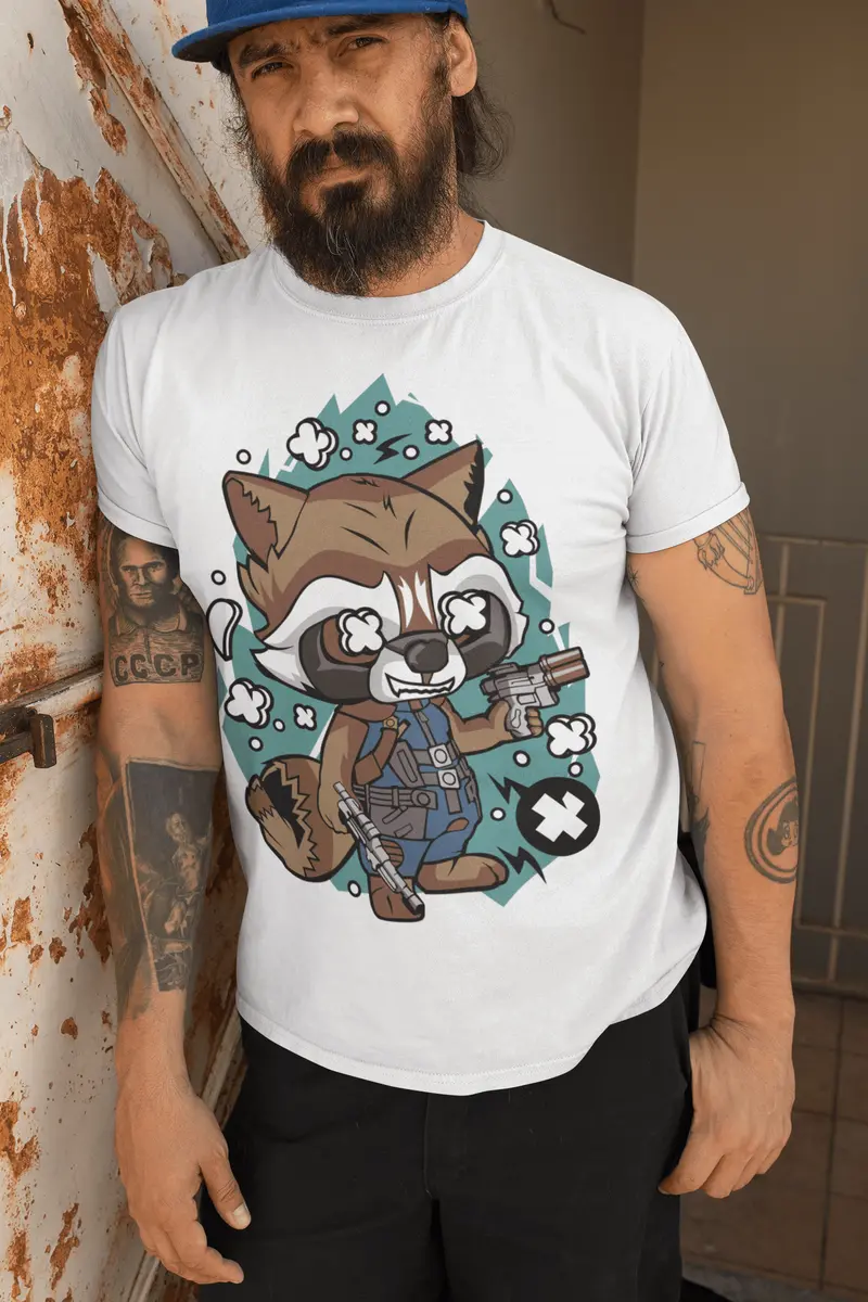 Ultrabasic Men's T-Shirt Talking Raccoon- Superhero Shirt - Cartoon Character 1