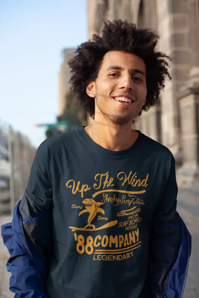 Ultrabasic Men's T-Shirt Up The Wind Sharky Surf Team - Funny Surfing Tee Shirt 1