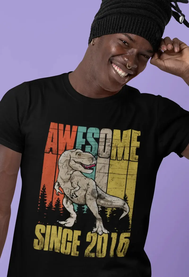 Ultrabasic Men's T-Shirt Vintage Awesome Since 2016 - Forest Dinosaur T-Rex Tee Shirt 1