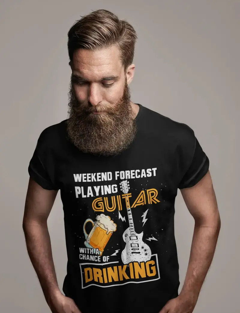 Ultrabasic Men's T-Shirt Weekend Forecast Playing Guitar With A Chance Of Drinking - Beer Lover Tee Shirt 1