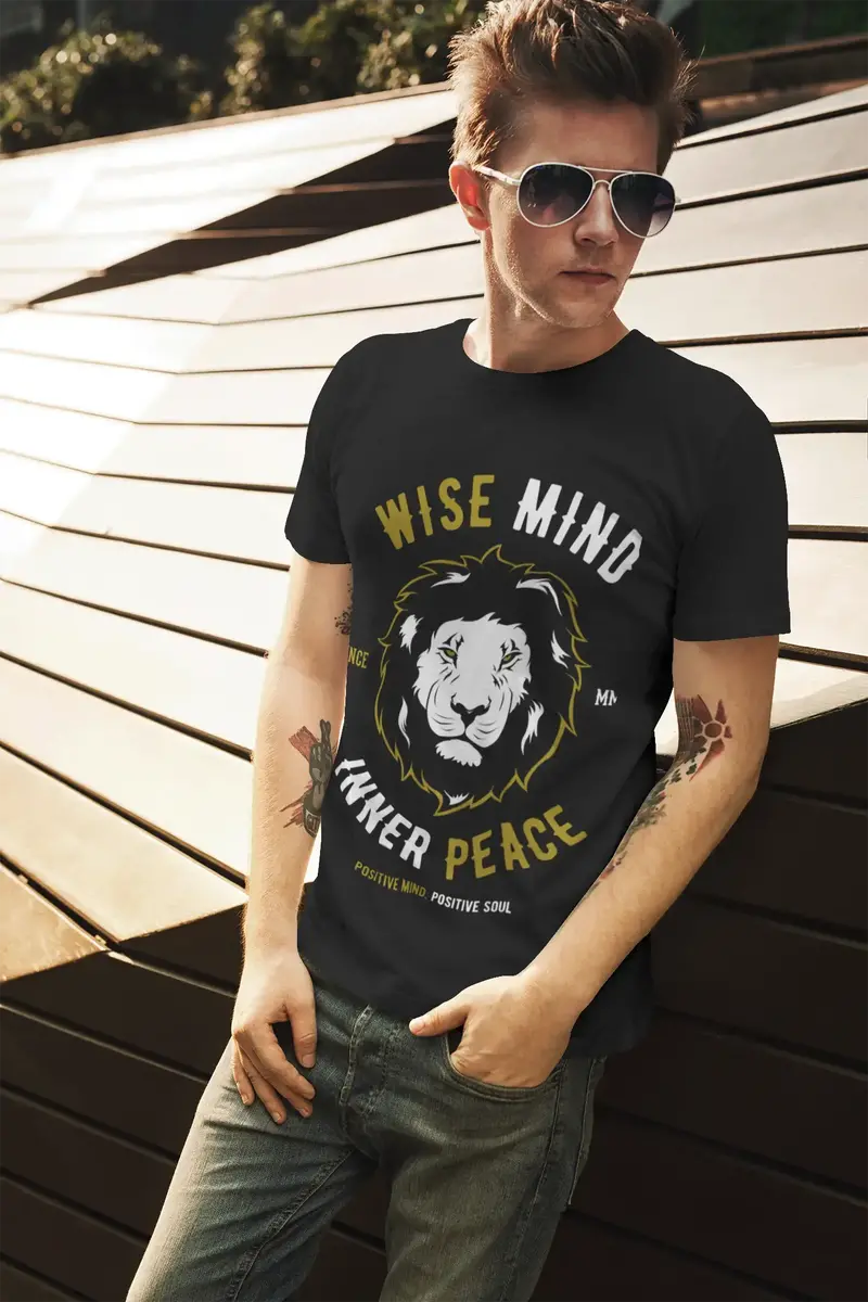Ultrabasic Men's T-Shirt Wise Mind Inner Peace - Lion Positive Shirt For Men 1