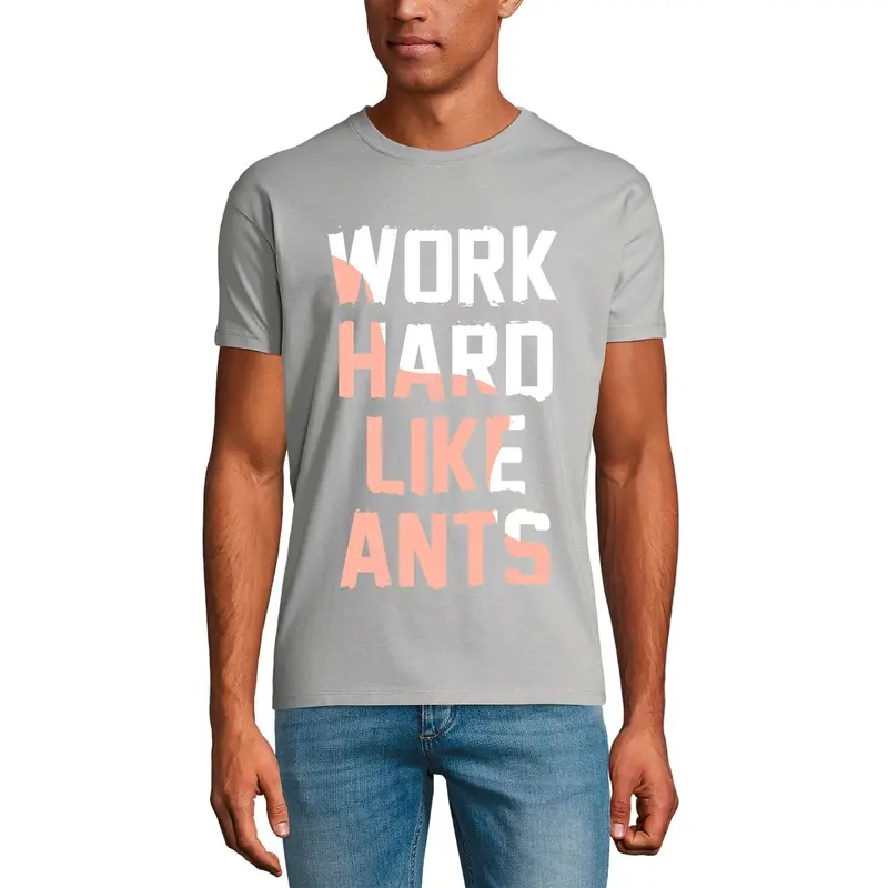 Ultrabasic Men's T-Shirt Work Hard Like Ants - Printed Letter Shirt 1