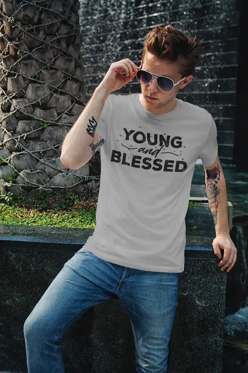 Ultrabasic Men's T-Shirt Young And Blessed - Bible Religious Shirt 1