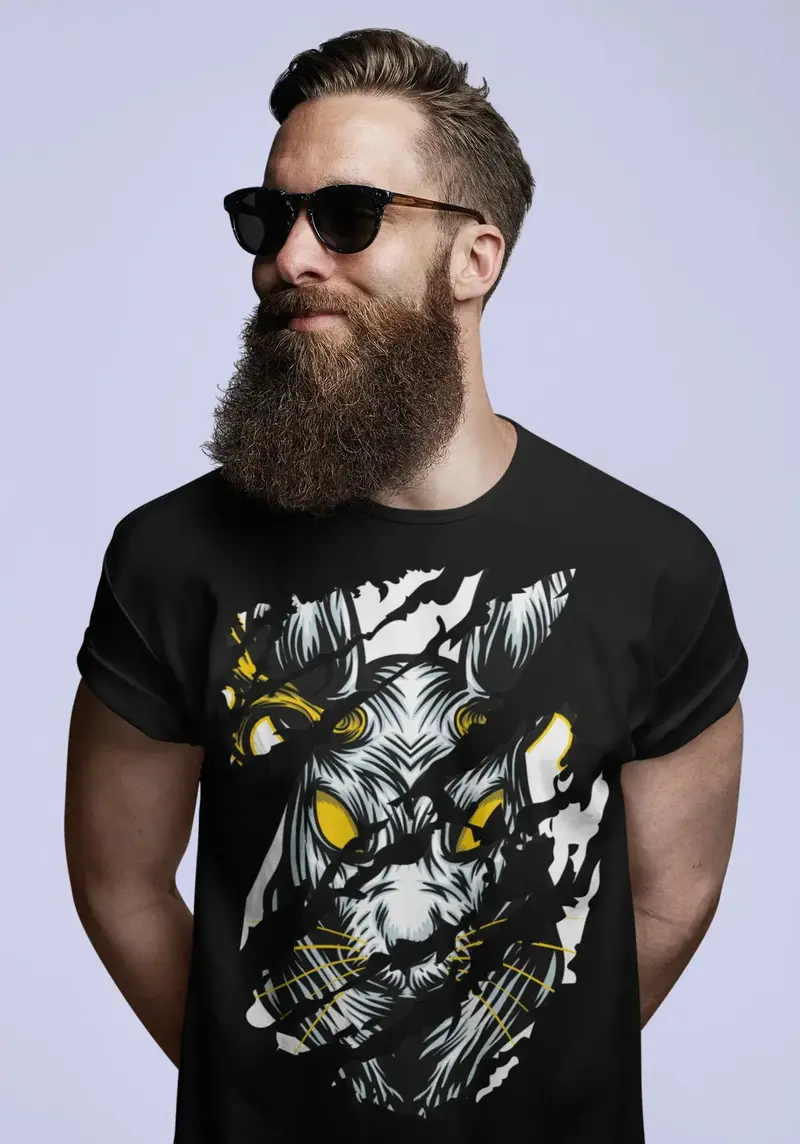 Ultrabasic Men's Torn T-Shirt Angry Animal - Urban Vintage Graphic Shirt For Men 1