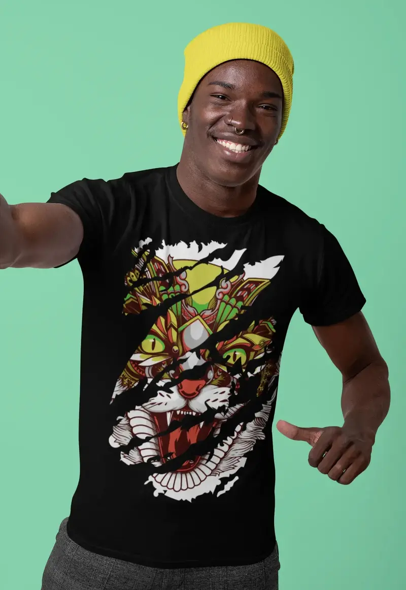 Ultrabasic Men's Torn T-Shirt Angry Cat - Mad Kitten Totem Vintage Shirt For Men 1