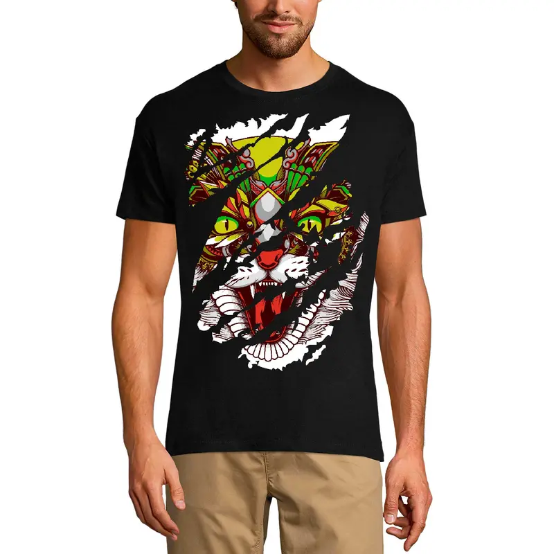Ultrabasic Men's Torn T-Shirt Angry Cat - Mad Kitten Totem Vintage Shirt For Men 3