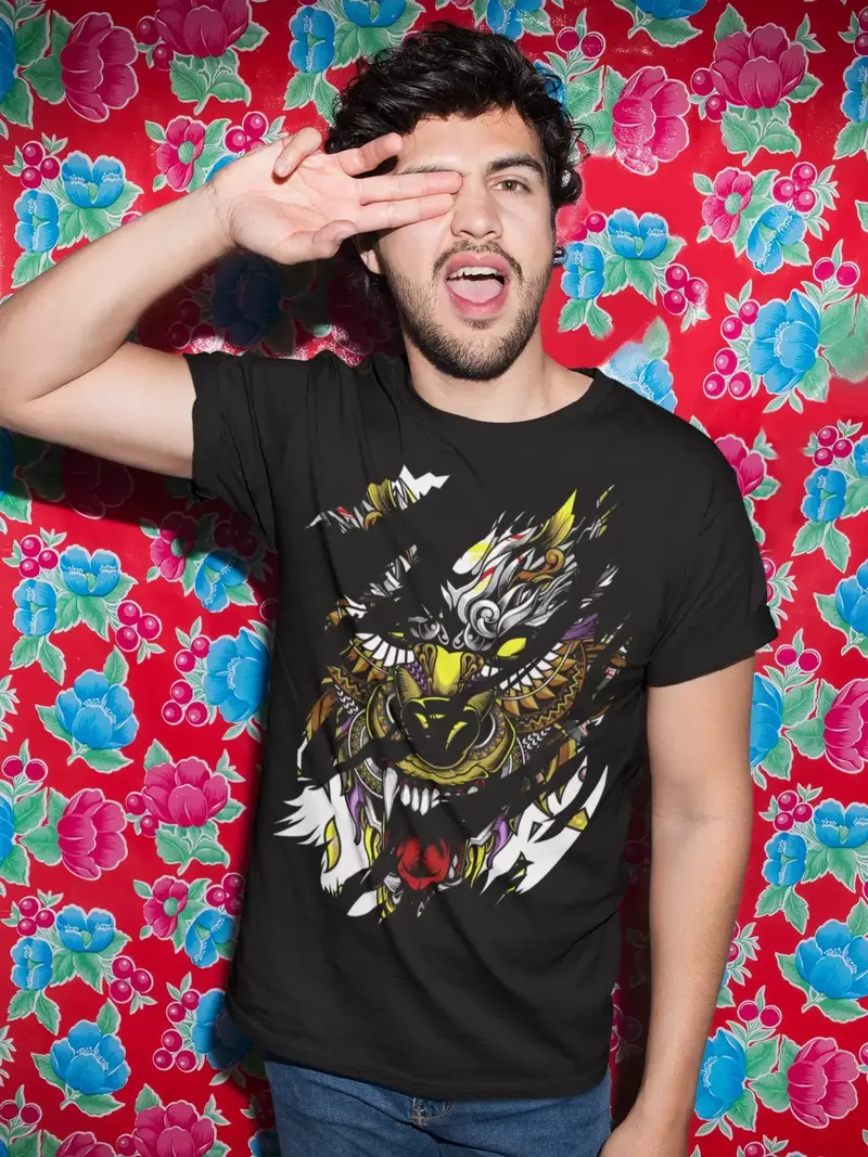 Ultrabasic Men's Torn T-Shirt Angry Dog Totem - Colorful Vintage Shirt For Men 1