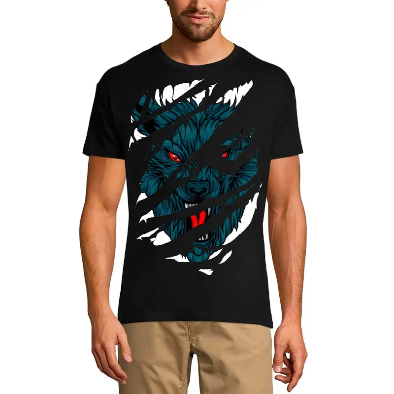 Ultrabasic Men's Torn T-Shirt Angry Wolf - Red Eyes - Short Sleeve Shirt 3