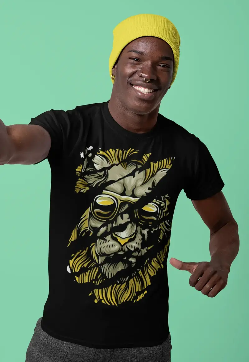 Ultrabasic Men's Torn T-Shirt Cool Lion - Funny Vintage Shirt For Men 1