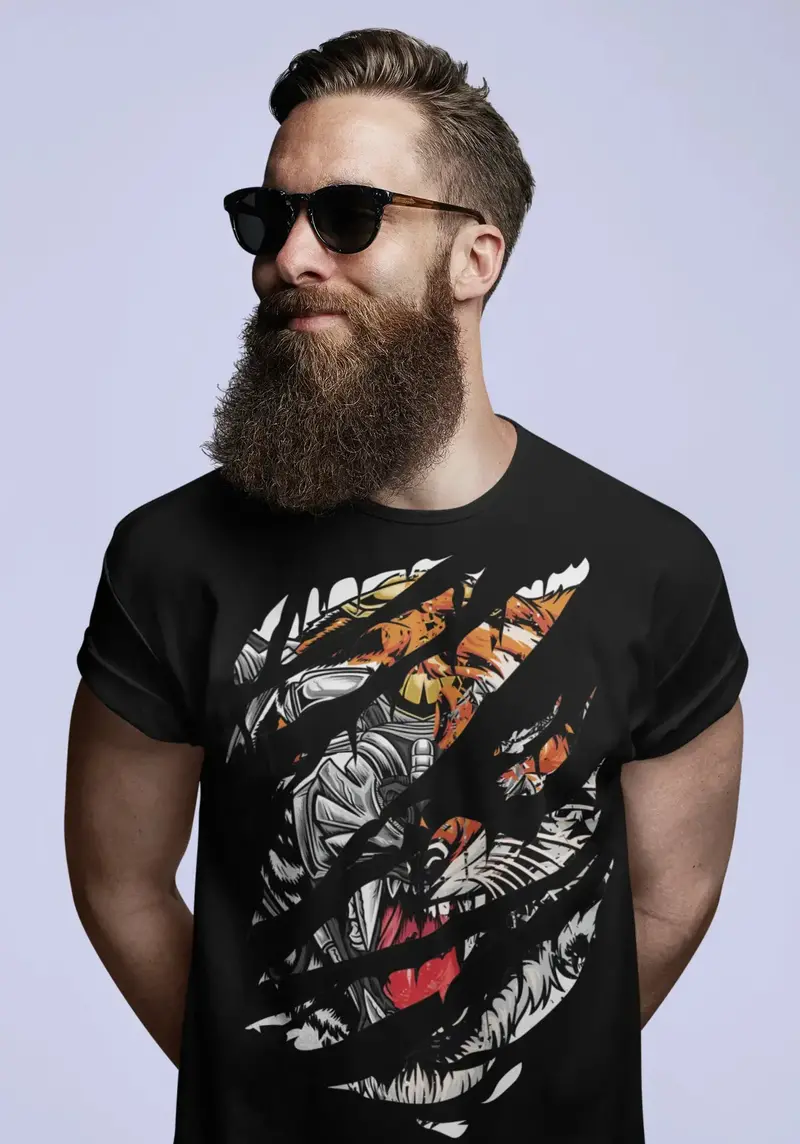 Ultrabasic Men's Torn T-Shirt Funny Tiger - Animal Lover Vintage Shirt For Men 1