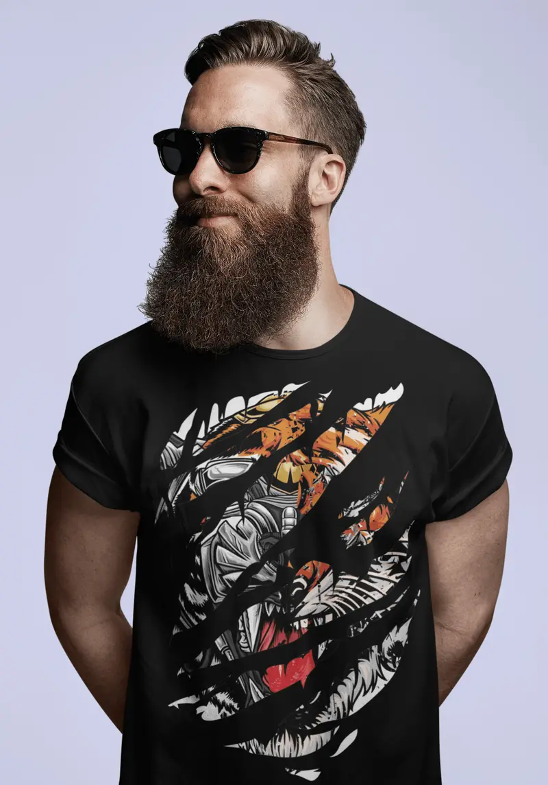 Ultrabasic Men's Torn T-Shirt Funny Tiger - Animal Lover Vintage Shirt For Men 2