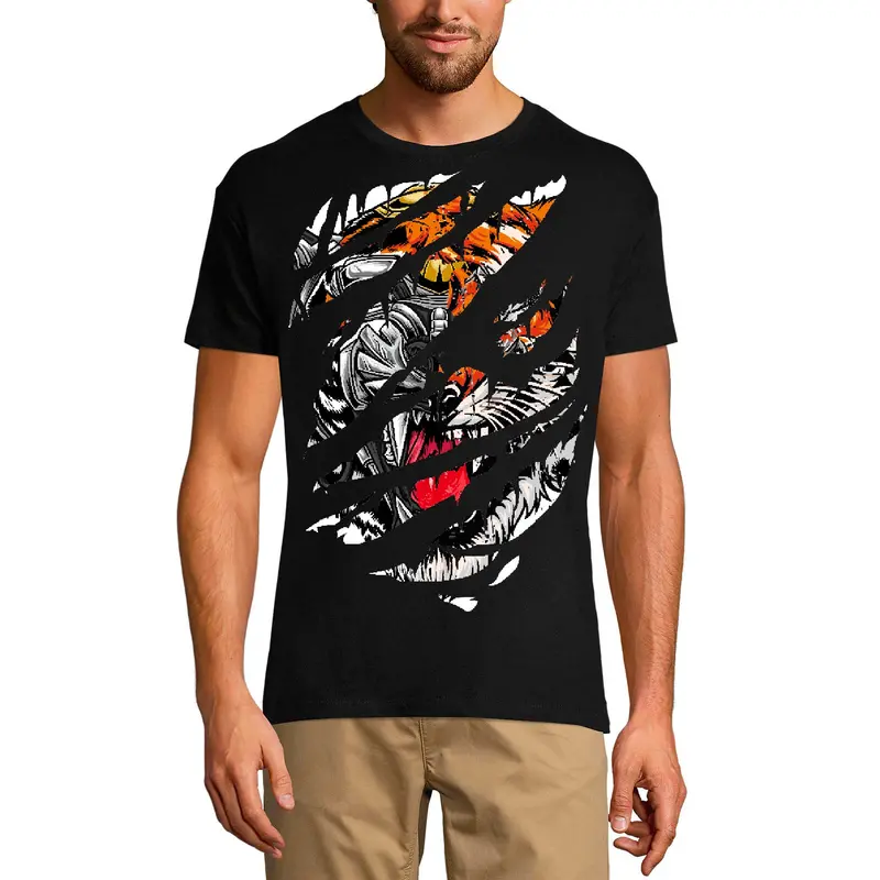 Ultrabasic Men's Torn T-Shirt Funny Tiger - Animal Lover Vintage Shirt For Men 3