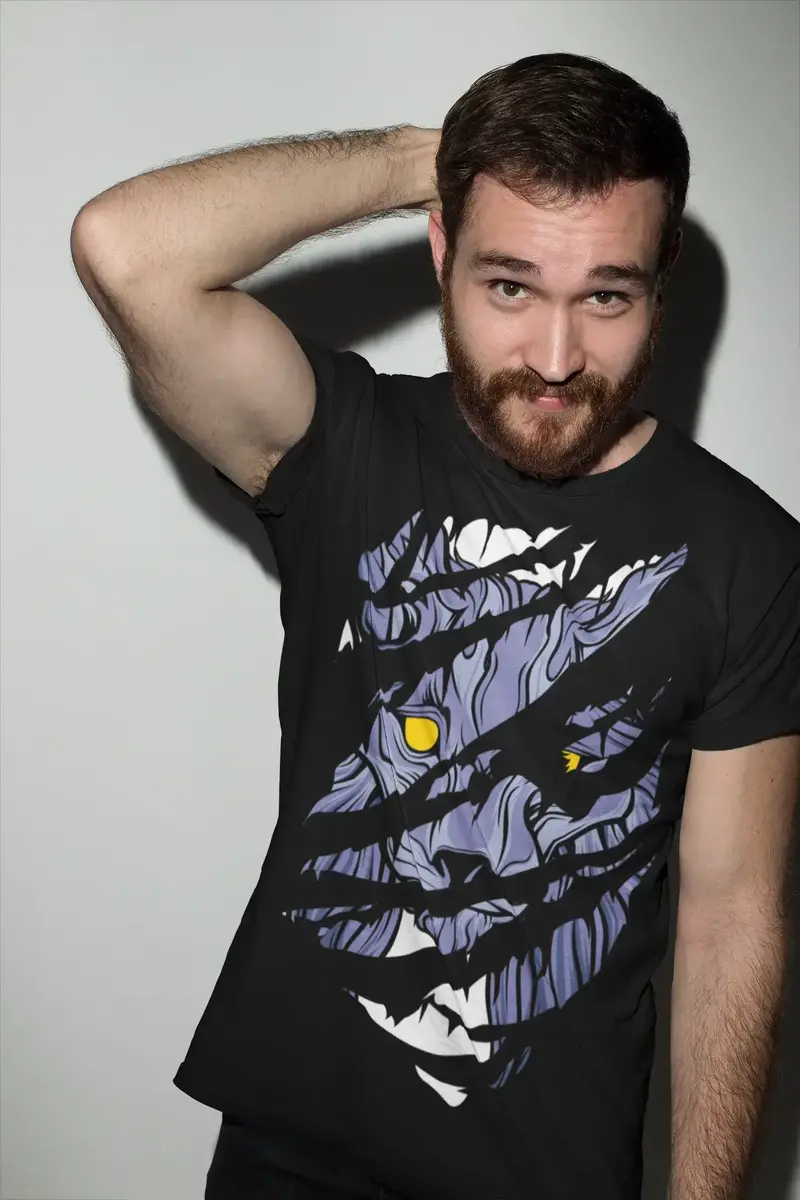 Ultrabasic Men's Torn T-Shirt Mad Hyena Face - Animal Vintage Shirt For Men 1