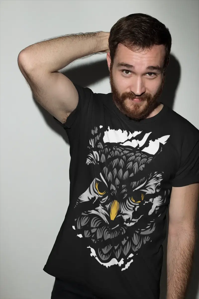 Ultrabasic Men's Torn T-Shirt Owl - Night Bird Vintage Shirt For Men 1