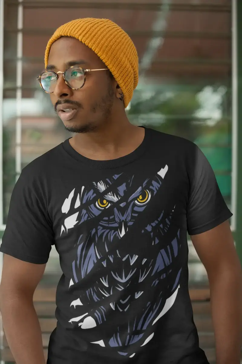 Ultrabasic Men's Torn T-Shirt Owl - Night Bird Vintage Shirt For Men 1