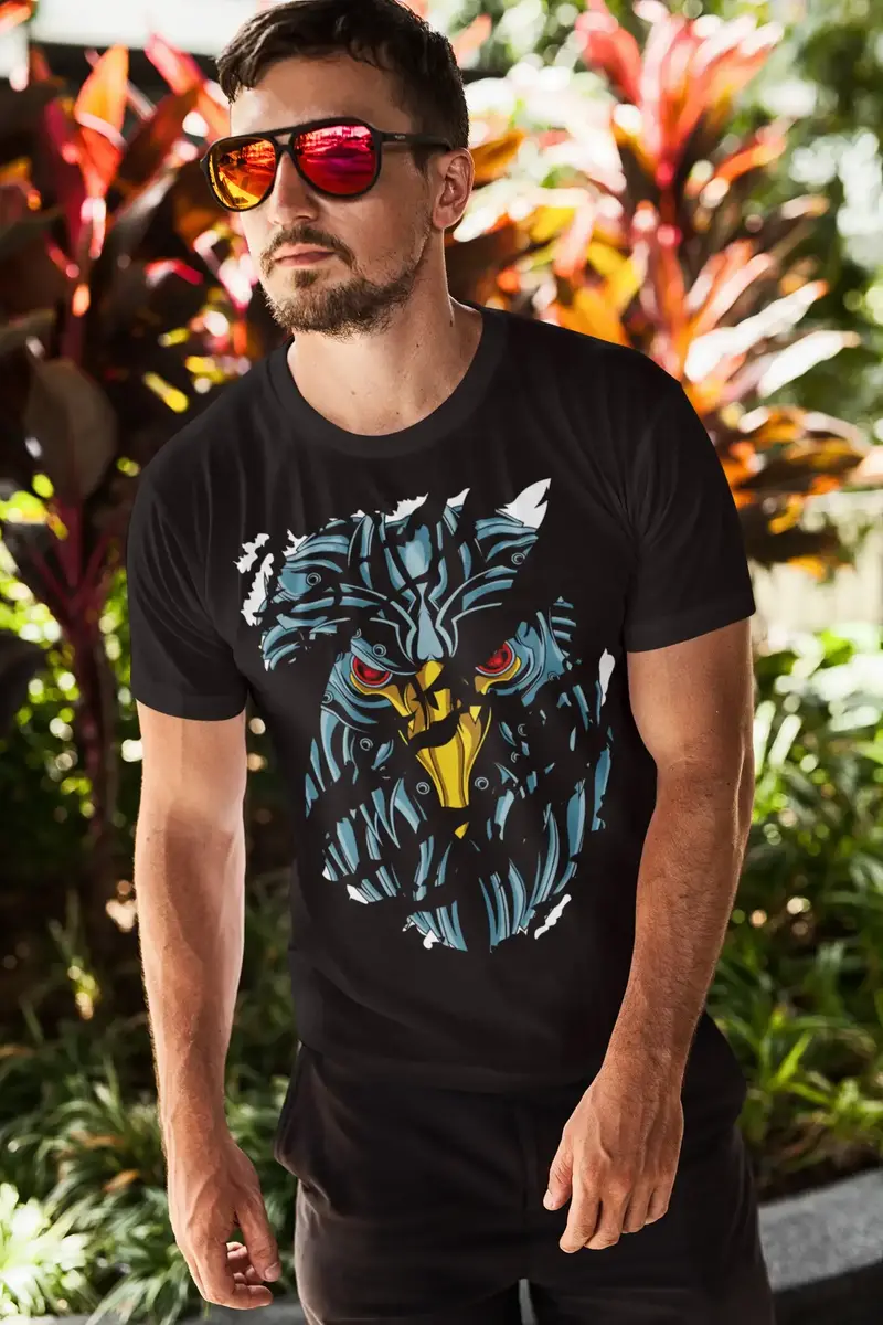 Ultrabasic Men's Torn T-Shirt Red Eyes Raven - Urban Vintage Graphic Shirt For Men 1